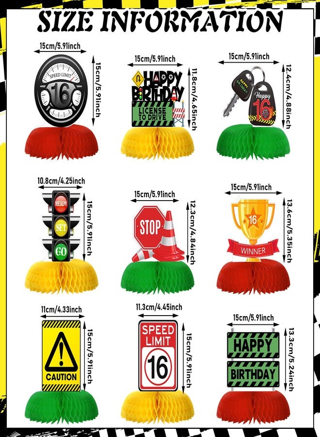 Weekgrat مجموعة زينة حفلات عيد الميلاد السادس عشر من ويكغرات، 9 قطع، بتصميم رخصة قيادة، قطع مركزية على شكل خلية نحل، ديكورات لسائقي السيارات المتدربين، إشارات مرور السيارات، زينة عيد الميلاد السادس عشر - Image 4